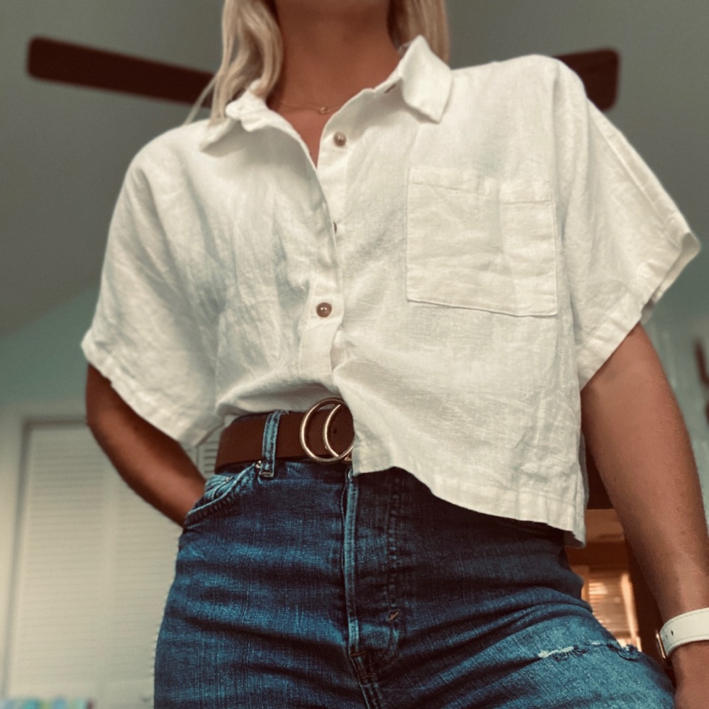 Cropped button up tee